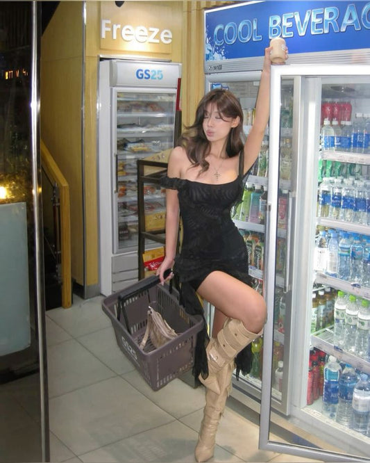 Pretty Mermaid Black Off The Shoulder Chiffon Ruffles Short Homecoming Dress,Summer 19th Birthday Dress GG3993