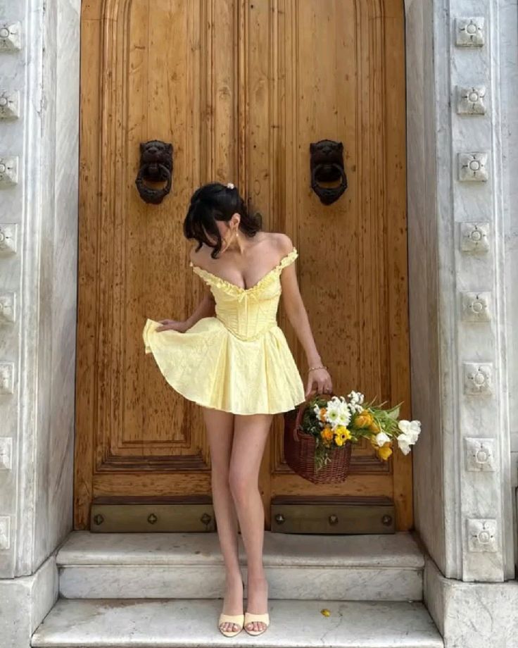 Chic A Line Off The Shoulder Yellow Satin Short Homecoming Dress,Summer 18th Birthday Dress GG3997