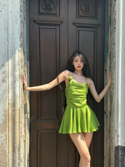 Green Pretty A Line Halter Satin Short Homecoming Dress,Summer 17th Birthday Dress GG4005