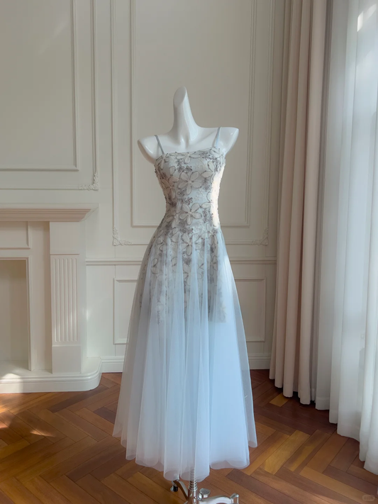 Gorgeous A Line Spaghetti Straps Tulle Sequin Applique Long Prom Dress,Party Dress,Formal Evening Dress GG4008