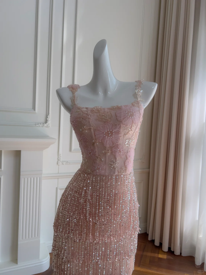 Stunning Mermaid Spaghetti Straps Tulle Sequin Beads Long Prom Dress,Party Dress,Formal Evening Dress GG4009