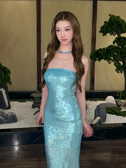 Sparkly Mermaid Strapless Sequin Long Prom Dress,Party Dress,Formal Evening Dress GG4011