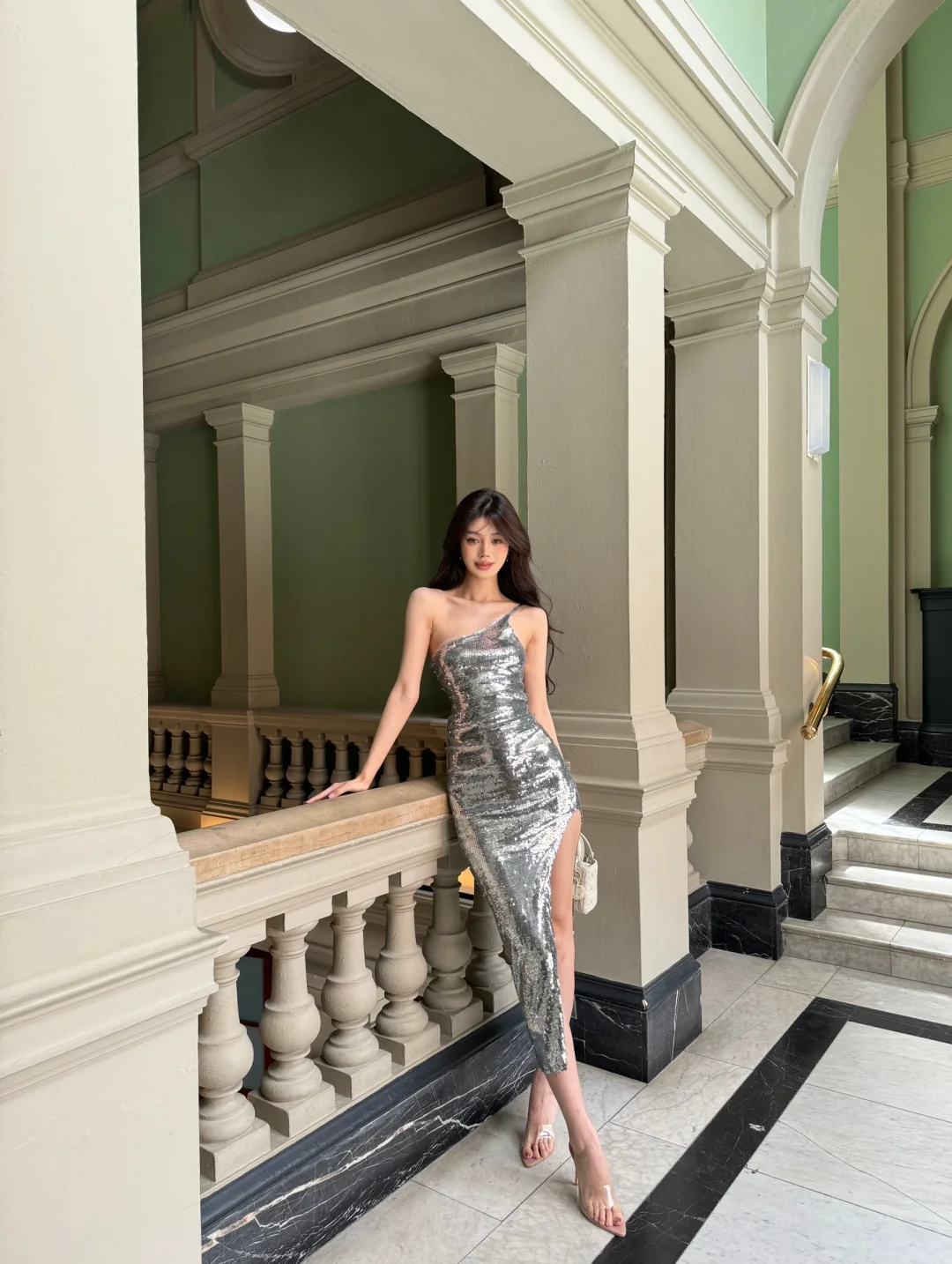 Silver Glitter Mermaid One Shoulder Sequin Slit Long Prom Dress,Party Dress,Formal Evening Dress GG4013