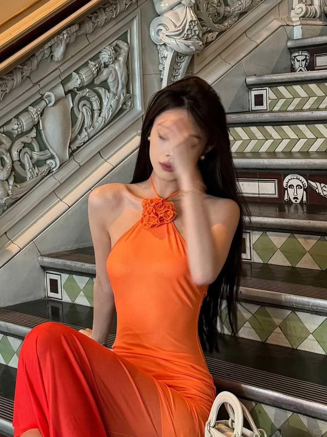 Unique Gradient Mermaid Halter Chiffon With Flower Long Prom Dress,Party Dress,Formal Evening Dress GG4014