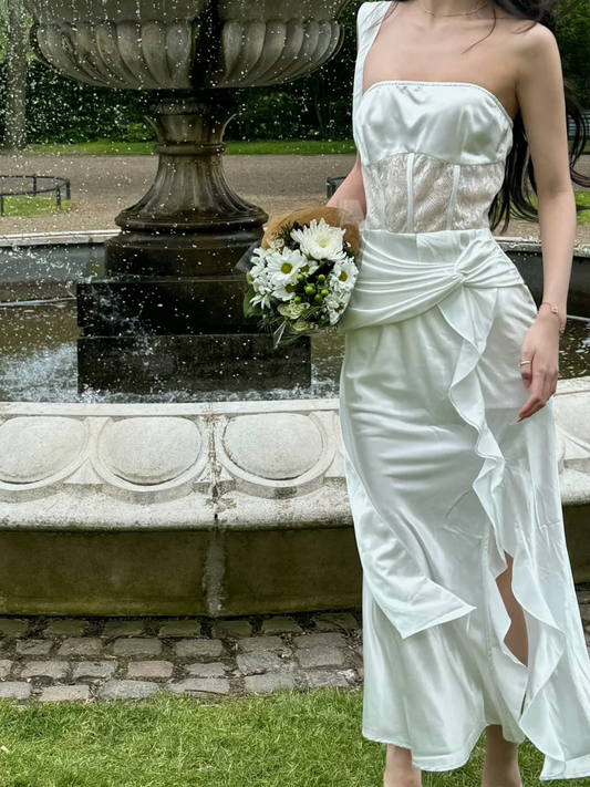 Classy Mermaid One Shoulder Satin Lace Long Prom Dress,Party Dress,Formal Evening Dress GG4015