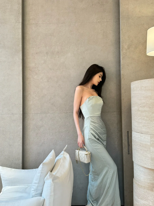 Simple Mermaid Strapless Satin Long Prom Dress,Party Dress,Formal Evening Dress GG4016