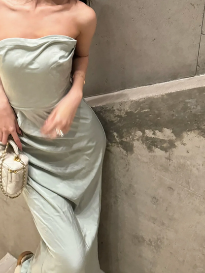 Simple Mermaid Strapless Satin Long Prom Dress,Party Dress,Formal Evening Dress GG4016