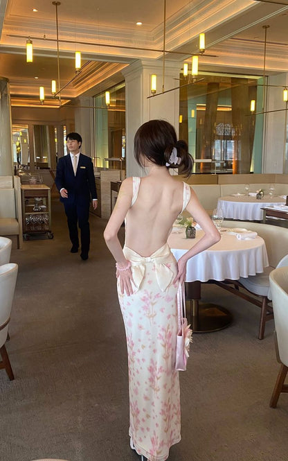 Pretty Mermaid Spaghetti Straps Satin Printed Floral Backless Long Prom Dress,Party Dress,Formal Evening Dress GG4018