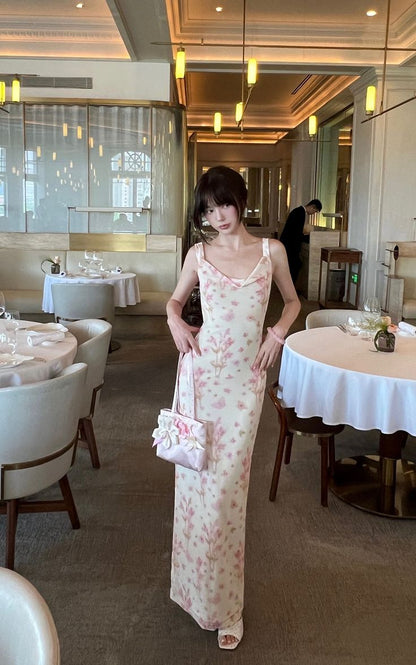 Pretty Mermaid Spaghetti Straps Satin Printed Floral Backless Long Prom Dress,Party Dress,Formal Evening Dress GG4018