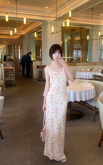 Pretty Mermaid Spaghetti Straps Satin Printed Floral Backless Long Prom Dress,Party Dress,Formal Evening Dress GG4018