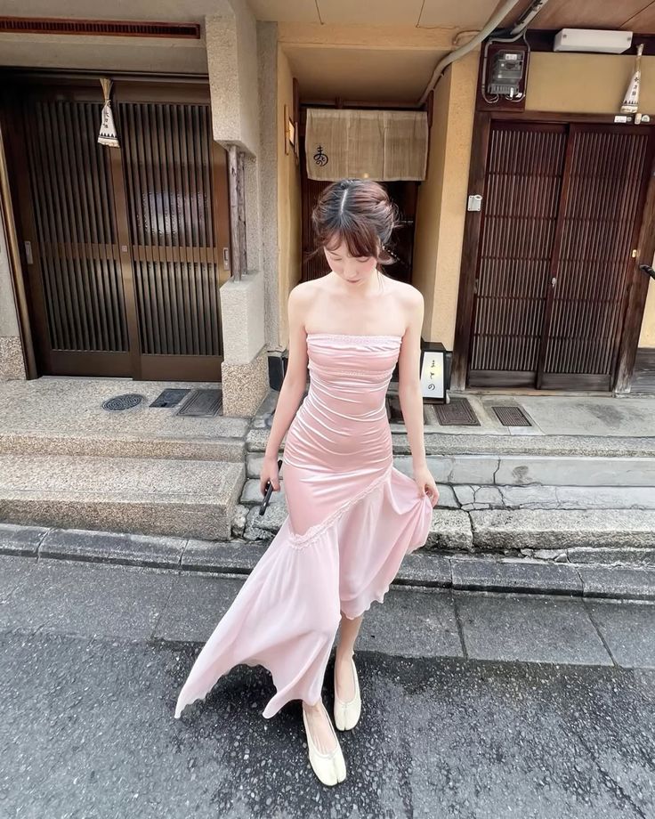 Pink Mermaid Strapless Satin Chiffon Long Prom Dress,Party Dress,Formal Evening Dress GG4019
