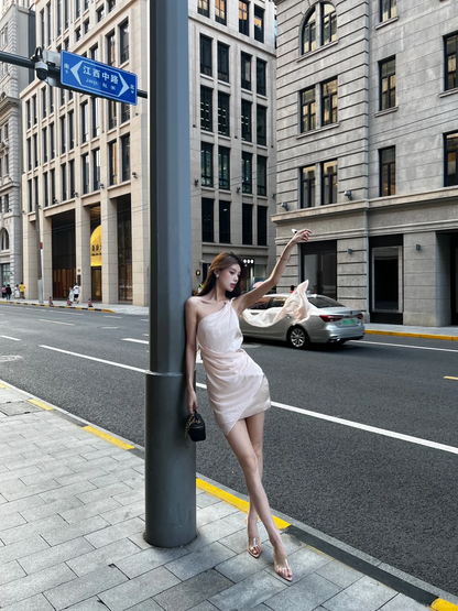 Simple Mermaid One Shoulder Satin Short Homecoming Dress,Summer 19th Birthday Dress GG4033