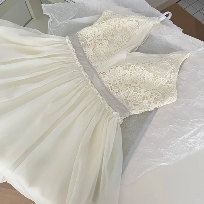 Cute Ivory A Line Spaghetti Straps Chiffon Lace Short Homecoming Dress,Summer 16th Birthday Dress GG4034