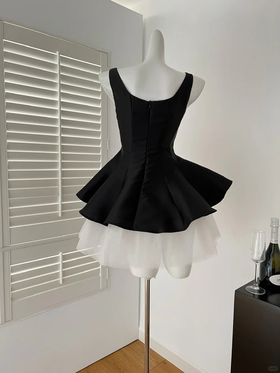 Black A Line Square Satin Tulle Short Homecoming Dress,Summer 18th Birthday Dress GG4035