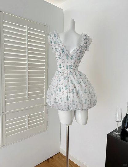 Cute A Line V Neck Satin Printed Short Homecoming Dress,Summer 15th Birthday Dress GG4037