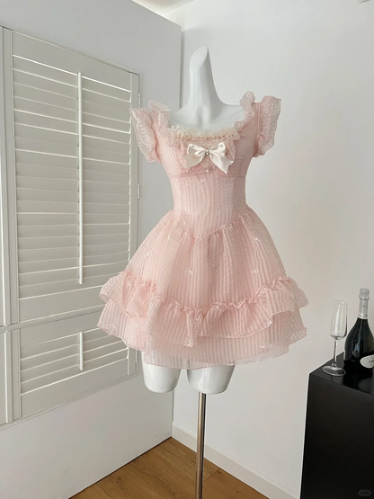 Sweet 16th Pink A Line Chiffon With Bow Short Homecoming Dress,Summer Birthday Dress GG4038