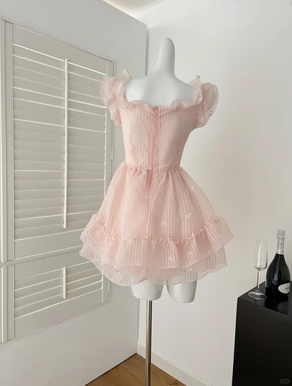 Sweet 16th Pink A Line Chiffon With Bow Short Homecoming Dress,Summer Birthday Dress GG4038