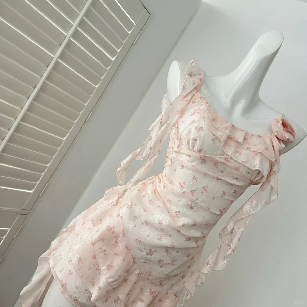 Sweet A Line Spaghetti Straps Chiffon Printed Ruffles Short Homecoming Dress,Summer 17th Birthday Dress GG4039