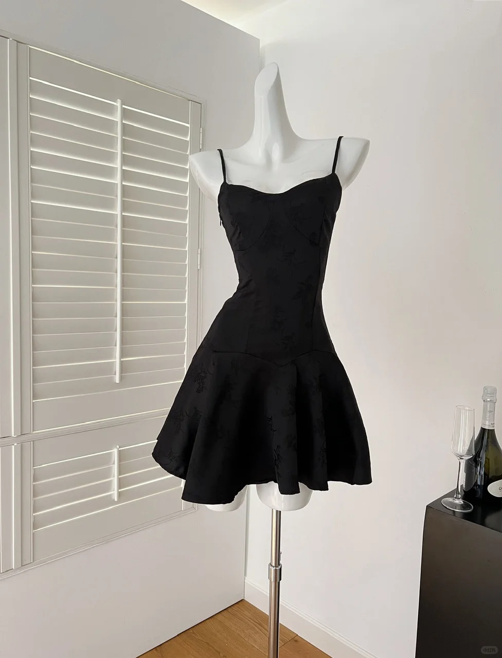 Simple A Line Spaghetti Straps Black Satin Short Homecoming Dress,Summer 17th Birthday Dress GG4041