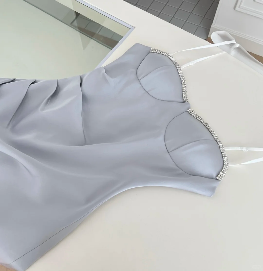 Sheath Mermaid Spaghetti Straps Pleated Satin Beads Short Homecoming Dress,Summer 19th Birthday Dress GG4043