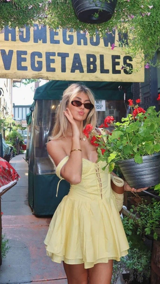 Pastel Yellow A Line Off The Shoulder Satin Short Homecoming Dress,Summer 20th Birthday Dress GG4052