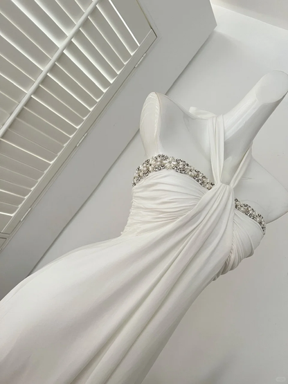 Elegant A Line Strapless White Satin Beads Short Homecoming Dress,Summer 18th Birthday Dress GG4063