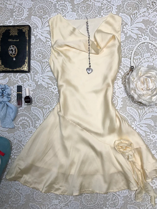 Simple Elegant A Line Satin With Flower Short Homecoming Dress,Summer 18th Birthday Dress GG4064