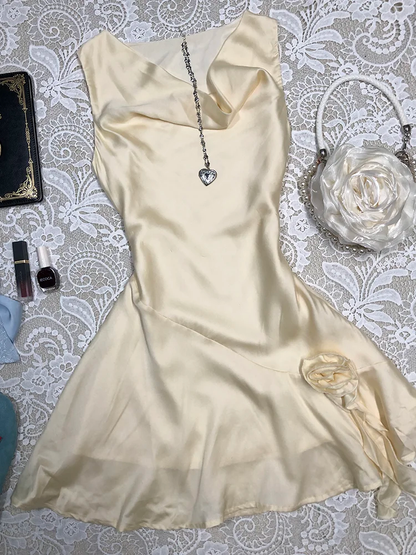 Simple Elegant A Line Satin With Flower Short Homecoming Dress,Summer 18th Birthday Dress GG4064