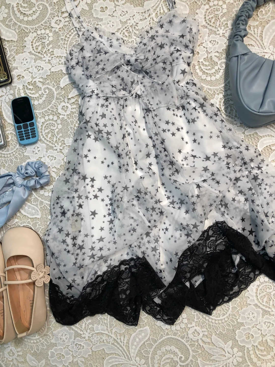 Cute A Line Spaghetti Straps Chiffon Lace Printed Stars Short Homecoming Dress,Summer 16th Birthday Dress GG4065