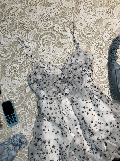 Cute A Line Spaghetti Straps Chiffon Lace Printed Stars Short Homecoming Dress,Summer 16th Birthday Dress GG4065