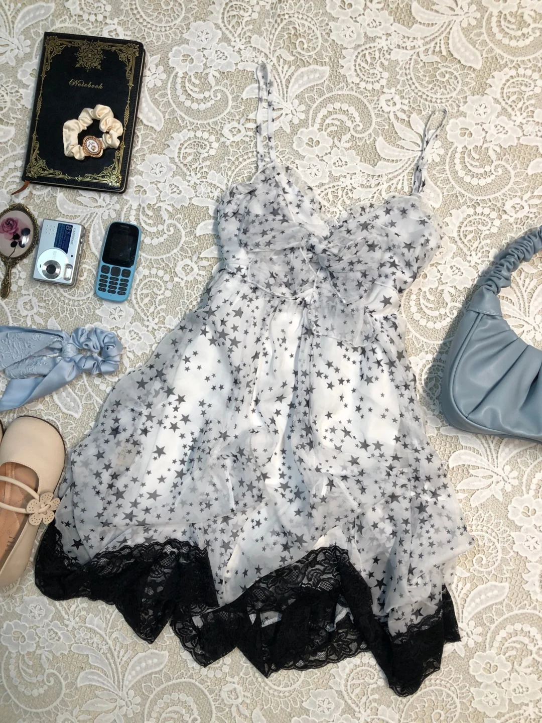 Cute A Line Spaghetti Straps Chiffon Lace Printed Stars Short Homecoming Dress,Summer 16th Birthday Dress GG4065