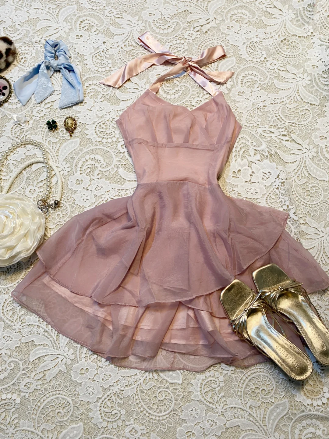 Elegant A Line Halter Dusty Pink Satin Chiffon Short Homecoming Dress,Summer 19th Birthday Dress GG4071