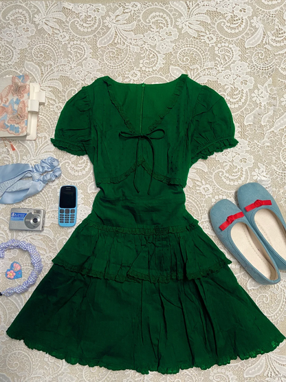 Unique Dark Green A Line V Neck Satin Short Sleeves Short Homecoming Dress,Summer 18th Birthday Dress GG4076