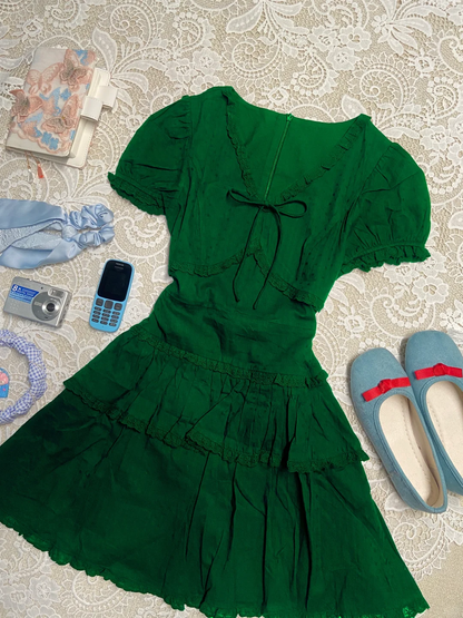 Unique Dark Green A Line V Neck Satin Short Sleeves Short Homecoming Dress,Summer 18th Birthday Dress GG4076