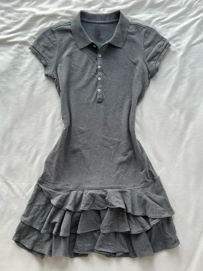 Gray A Line PoLo Neck Satin Short Sleeves Short Homecoming Dress,Summer 18th Birthday Dress GG4077