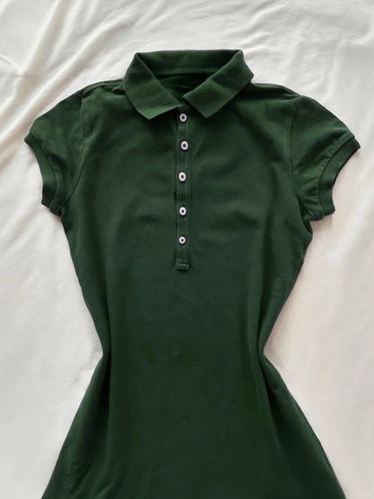 Dark Green A Line PoLo Neck Satin Short Sleeves Short Homecoming Dress,Summer 18th Birthday Dress GG4078