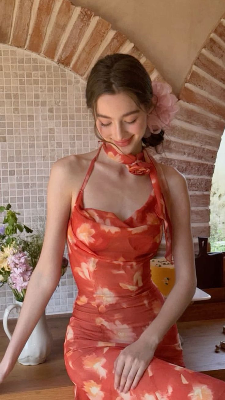 Stunning Mermaid Halter Chiffon Printed  Long Prom Dress,Party Dress,Formal Evening Dress GG4089