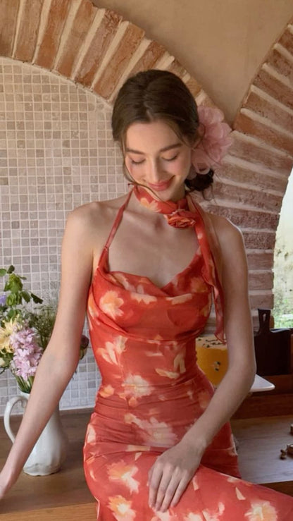 Stunning Mermaid Halter Chiffon Printed  Long Prom Dress,Party Dress,Formal Evening Dress GG4089