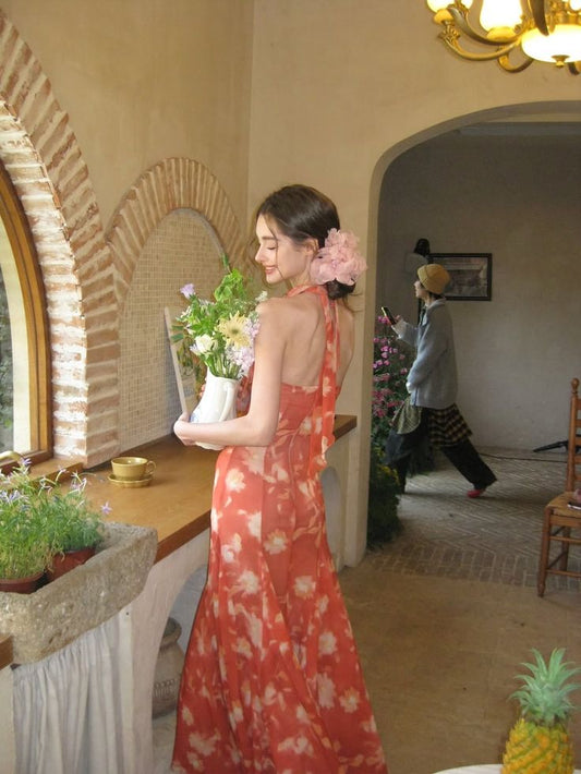 Stunning Mermaid Halter Chiffon Printed  Long Prom Dress,Party Dress,Formal Evening Dress GG4089