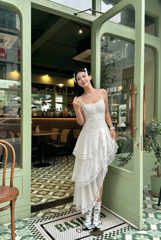 Pretty White A Line Spaghetti Straps Satin Lace Long Prom Dress,Party Dress,Formal Evening Dress GG4094