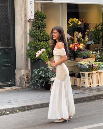 Unique Mermaid Sheath Off The Shoulder Satin Long Prom Dress,Party Dress,Formal Evening Dress GG4099