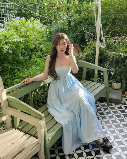 Pale Blue A Line Spaghetti Straps Satin Long Prom Dress,Party Dress,Formal Evening Dress GG4102