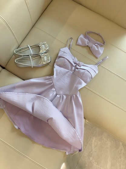 Lilac A Line Spaghetti Straps Satin Bow Short Homecoming Dress,Summer 17th Birthday Dress GG4118