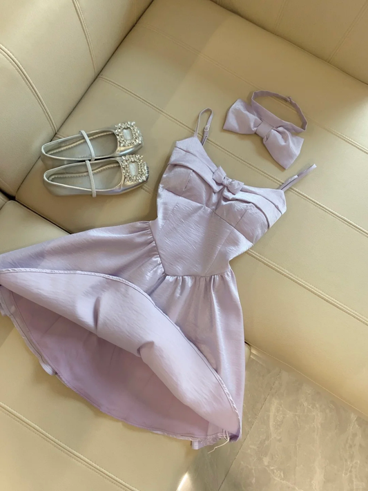 Lilac A Line Spaghetti Straps Satin Bow Short Homecoming Dress,Summer 17th Birthday Dress GG4118