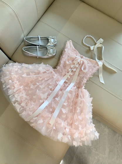 Sweet 18th Pink Ball Gown Strapless Tulle Applique Short Homecoming Dress,Summer Birthday Dress GG4119