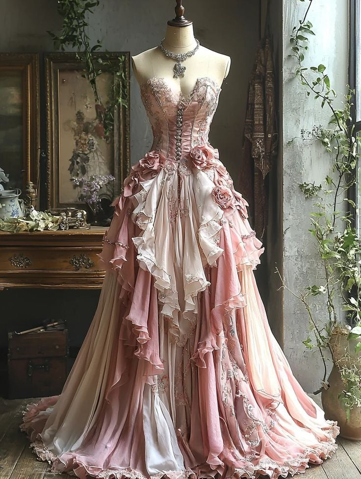 Gorgeous A Line Sweetheart Satin Chiffon Flower Applique Long Prom Dress,Party Dress,Formal Evening Dress GG4126