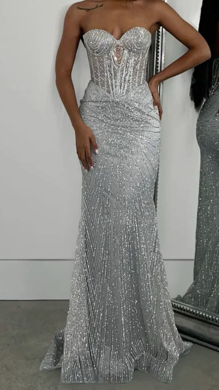 Sparkly Mermaid Strapless Sequin Long Prom Dress,Party Dress,Formal Evening Dress GG4128