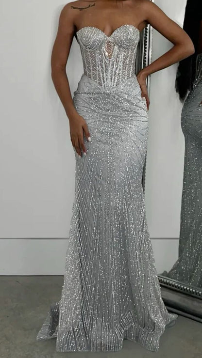 Sparkly Mermaid Strapless Sequin Long Prom Dress,Party Dress,Formal Evening Dress GG4128