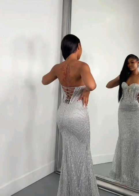 Sparkly Mermaid Strapless Sequin Long Prom Dress,Party Dress,Formal Evening Dress GG4128