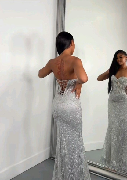 Sparkly Mermaid Strapless Sequin Long Prom Dress,Party Dress,Formal Evening Dress GG4128